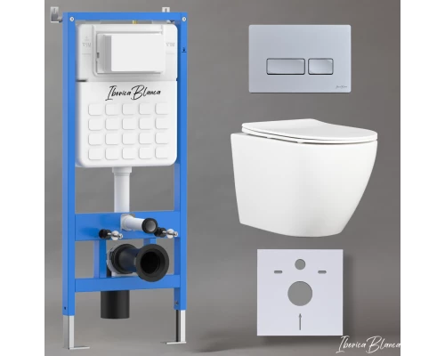 Комплект 3в1 IBERICA BLANCA инсталляция SILENCIO, унитаз BILBAO ALTO белый, кнопка смыва ESTI-R хром матовый (IB001.BLA.231.214)