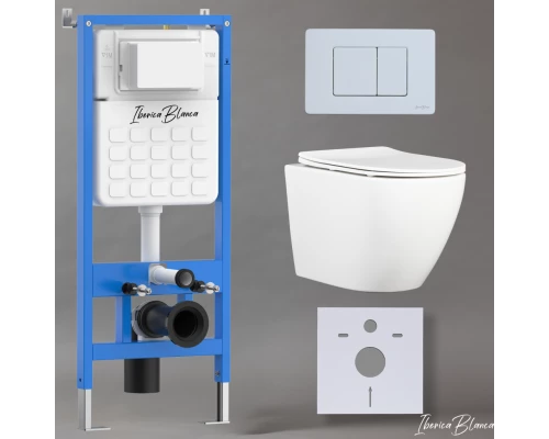 Комплект 3в1 IBERICA BLANCA инсталляция SILENCIO, унитаз BILBAO ALTO белый, кнопка смыва INOX-C белый матовый (IB001.BLA.231.111)
