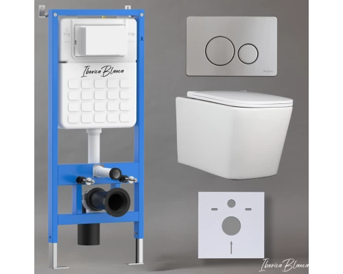 Комплект 3в1 IBERICA BLANCA инсталляция SILENCIO, унитаз TOLEDO ALTO белый, кнопка смыва INOX-O хром матовый (IB001.TLA.234.8132)