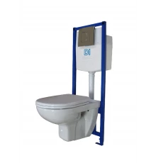 Унитаз «Элеганс» подвесной с сиденьем, инсталляция DI с хром панелью (2 кнопки),ROSA