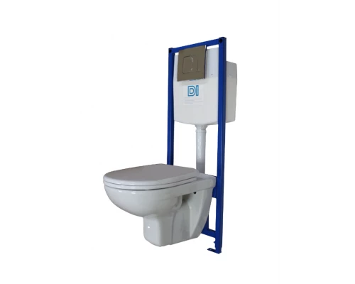 Унитаз «Элеганс» подвесной с сиденьем, инсталляция DI с хром панелью (2 кнопки),ROSA