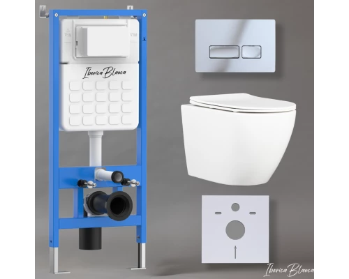 Комплект 3в1 IBERICA BLANCA инсталляция SILENCIO, унитаз BILBAO ALTO белый, кнопка смыва ESTI-R хром глянцевый (IB001.BLA.231.213)