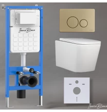 Комплект 3в1 IBERICA BLANCA инсталляция SILENCIO, унитаз TOLEDO ALTO белый, кнопка смыва INOX-O золото матовое (IB001.TLA.234.815)