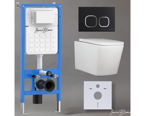 Комплект 3в1 IBERICA BLANCA инсталляция SILENCIO, унитаз TOLEDO ALTO белый, кнопка смыва ESTI-Q черный матовый (IB001.TLA.234.832)