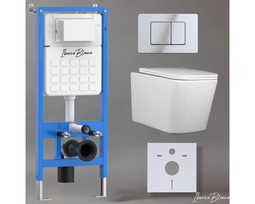 Комплект 3в1 IBERICA BLANCA инсталляция SILENCIO, унитаз TOLEDO ALTO белый, кнопка смыва INOX-C хром глянцевый (IB001.TLA.234.1131)