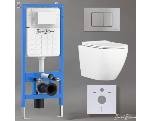 Комплект 3в1 IBERICA BLANCA инсталляция SILENCIO, унитаз BILBAO ALTO белый, кнопка смыва INOX-C хром матовый (IB001.BLA.231.1132)