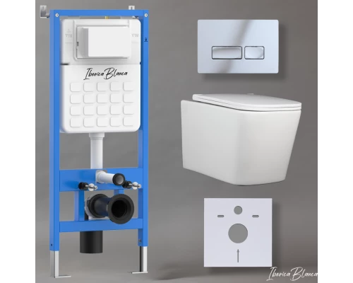 Комплект 3в1 IBERICA BLANCA инсталляция SILENCIO, унитаз TOLEDO ALTO белый, кнопка смыва ESTI-R хром глянцевый (IB001.TLA.234.213)