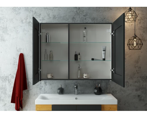 Зеркало-шкаф Mirror Box black Led 1000х800