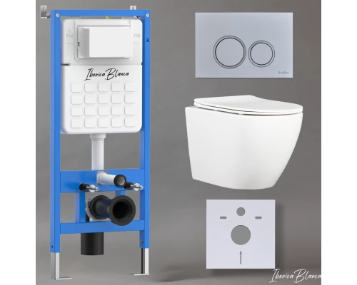 Комплект 3в1 IBERICA BLANCA инсталляция SILENCIO, унитаз BILBAO ALTO белый, кнопка смыва ESTI-O хром глянцевый (IB001.BLA.231.824)