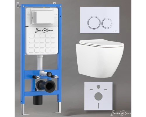 Комплект 3в1 IBERICA BLANCA инсталляция SILENCIO, унитаз BILBAO ALTO белый, кнопка смыва ESTI-O белый глянцевый (IB001.BLA.231.821)