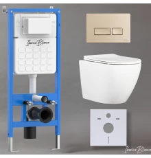 Комплект 3в1 IBERICA BLANCA инсталляция SILENCIO, унитаз BILBAO ALTO белый, кнопка смыва ESTI-R золото матовое (IB001.BLA.231.215)