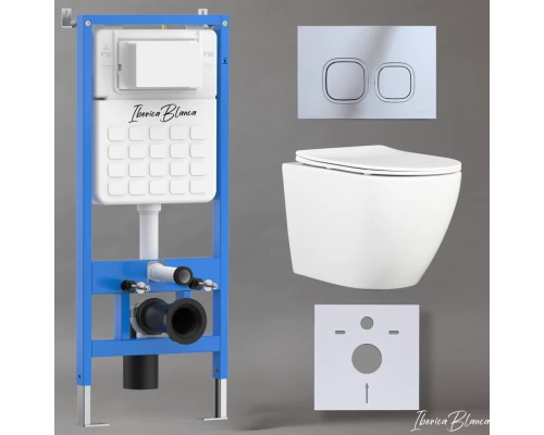 Комплект 3в1 IBERICA BLANCA инсталляция SILENCIO, унитаз BILBAO ALTO белый, кнопка смыва ESTI-Q хром глянцевый (IB001.BLA.231.833)