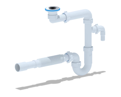Сифон для умывальника 1 1/4 х 32 с отводом для ст. машины гиб.труб.32х32/40,нерж.реш.65мм, ANI PLAST