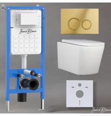 Комплект 3в1 IBERICA BLANCA инсталляция SILENCIO, унитаз TOLEDO ALTO белый, кнопка смыва ESTI-O золото глянцевое (IB001.TLA.234.826)