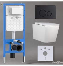 Комплект 3в1 IBERICA BLANCA инсталляция SILENCIO, унитаз TOLEDO ALTO белый, кнопка смыва INOX-O черный матовый (IB001.TLA.234.812)