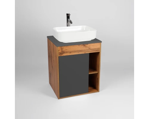 Тумба под раковину VIANT БОСТОН 65 подвесная графит/дуб вотан (VBOS65NG-T1STP)