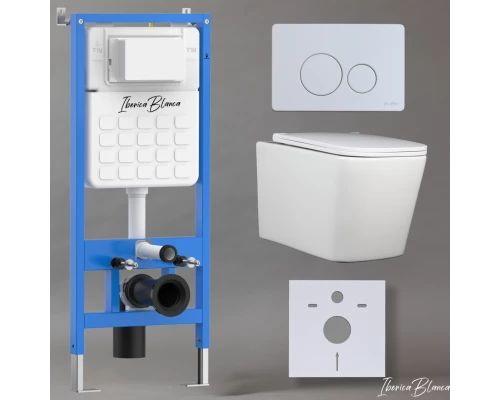 Комплект 3в1 IBERICA BLANCA инсталляция SILENCIO, унитаз TOLEDO ALTO белый, кнопка смыва INOX-O белый матовый (IB001.TLA.234.811)