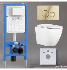 Комплект 3в1 IBERICA BLANCA инсталляция SILENCIO, унитаз BILBAO ALTO белый, кнопка смыва INOX-O золото глянцевое (IB001.BLA.231.816)