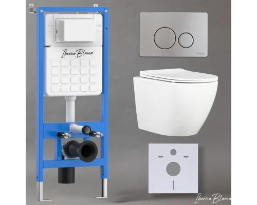 Комплект 3в1 IBERICA BLANCA инсталляция SILENCIO, унитаз BILBAO ALTO белый, кнопка смыва INOX-O хром матовый (IB001.BLA.234.8132)