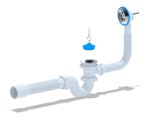 ANI Сифон для ванны 1 1/2" с выпуском и переливом, с гибкой трубой 40*50мм.,ANI PLAST