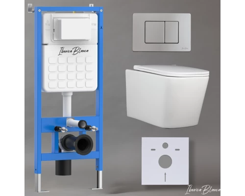 Комплект 3в1 IBERICA BLANCA инсталляция SILENCIO, унитаз TOLEDO ALTO белый, кнопка смыва INOX-C хром матовый (IB001.TLA.234.1132)