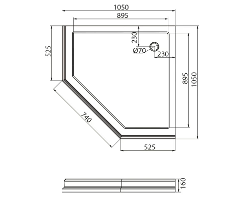 Поддон душевой, пятиугольный 105x105xH16 см