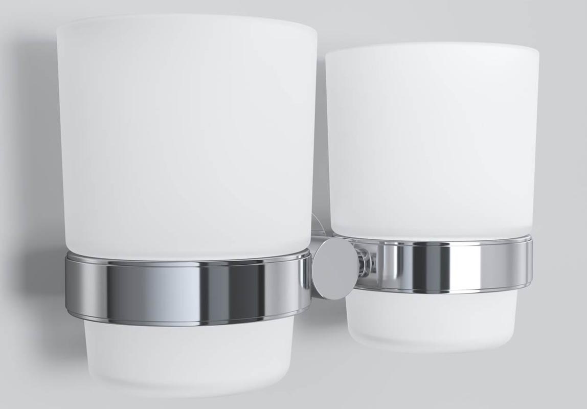 Двойной стеклянный стакан Am.Pm Sense L A74343400 с настенным держателем, хром