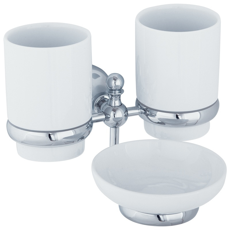 Стакан двойной настенный с мыльницей Veragio Gialetta VR.GIL-6443.CR, керамика/хром