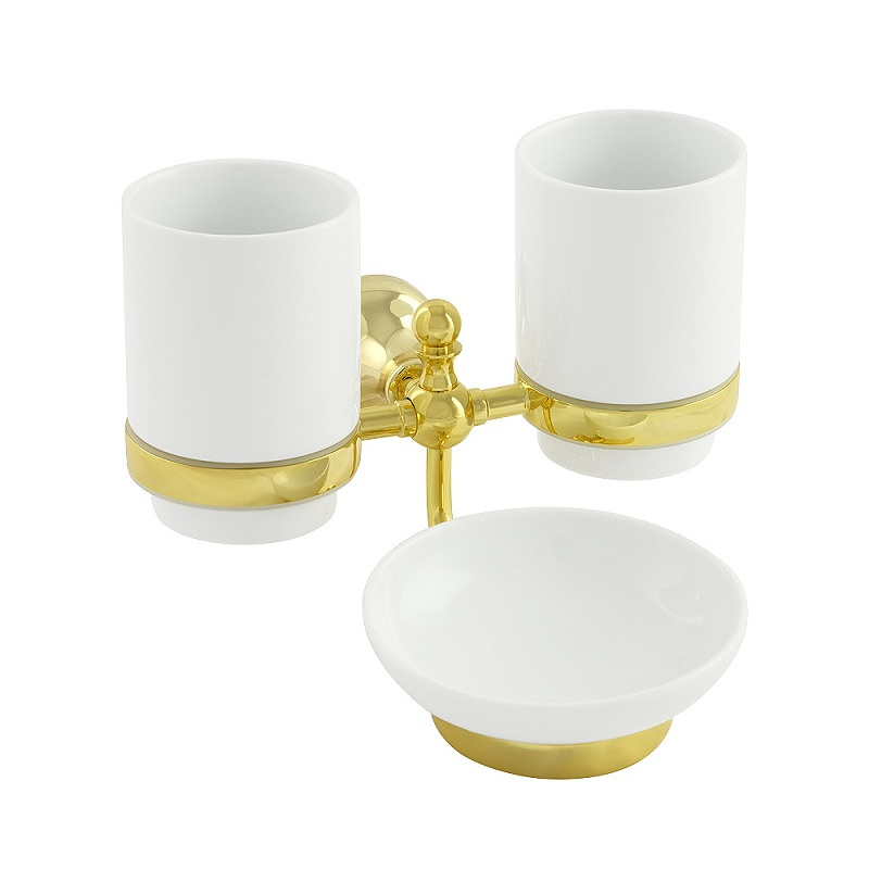 Стакан двойной настенный с мыльницей Veragio Gialetta VR.GIL-6443.DO, керамика/золото